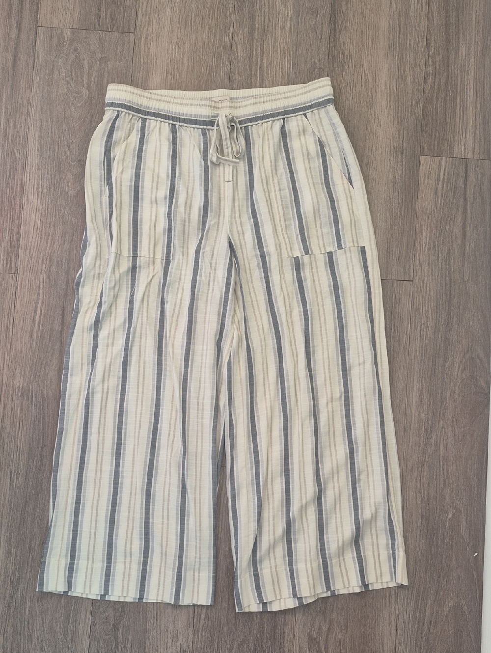 LOFT Striped Wide-Leg Pants in Cream and Blue